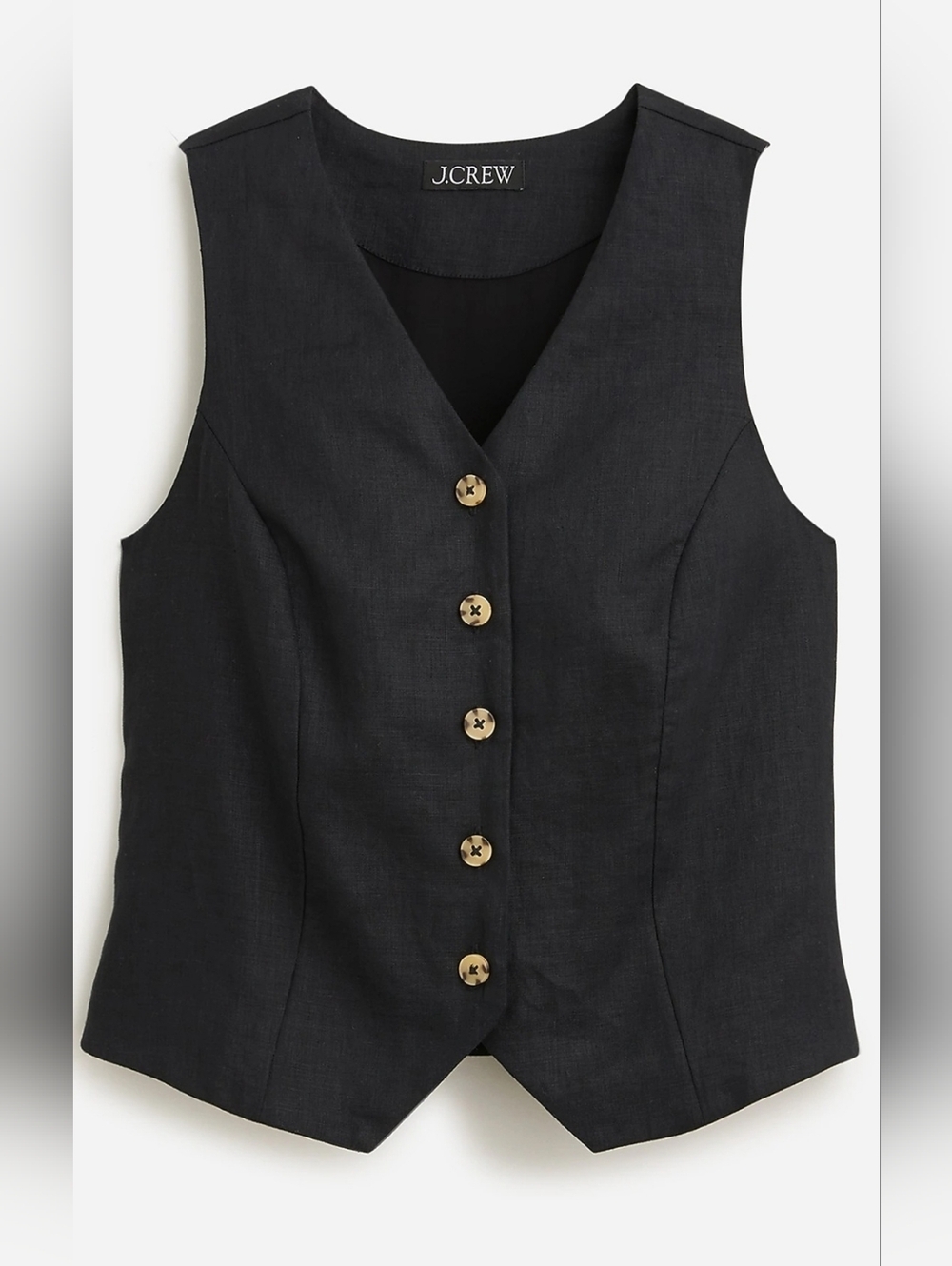 J. Crew Slim-Fit Linen Vest V-Neckline Button-Up Lightweight Black Size 4